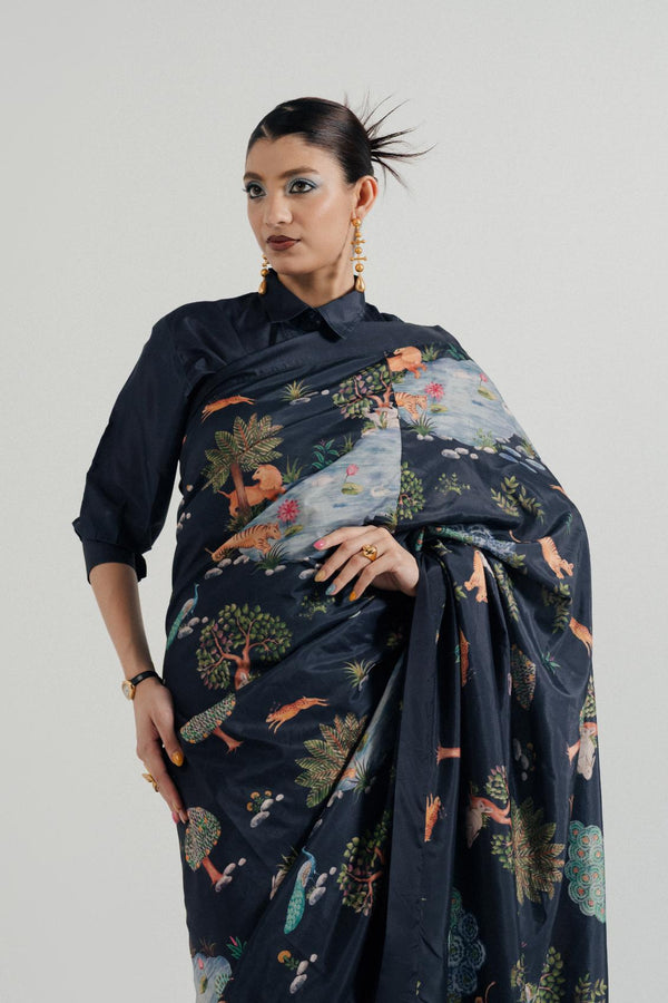 Sher-e Aab Printed Saree (Stitched)