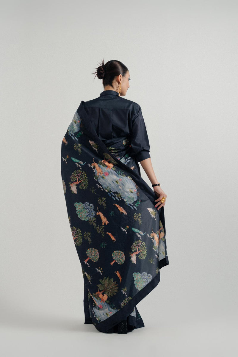 Sher-e Aab Printed Saree (Stitched)