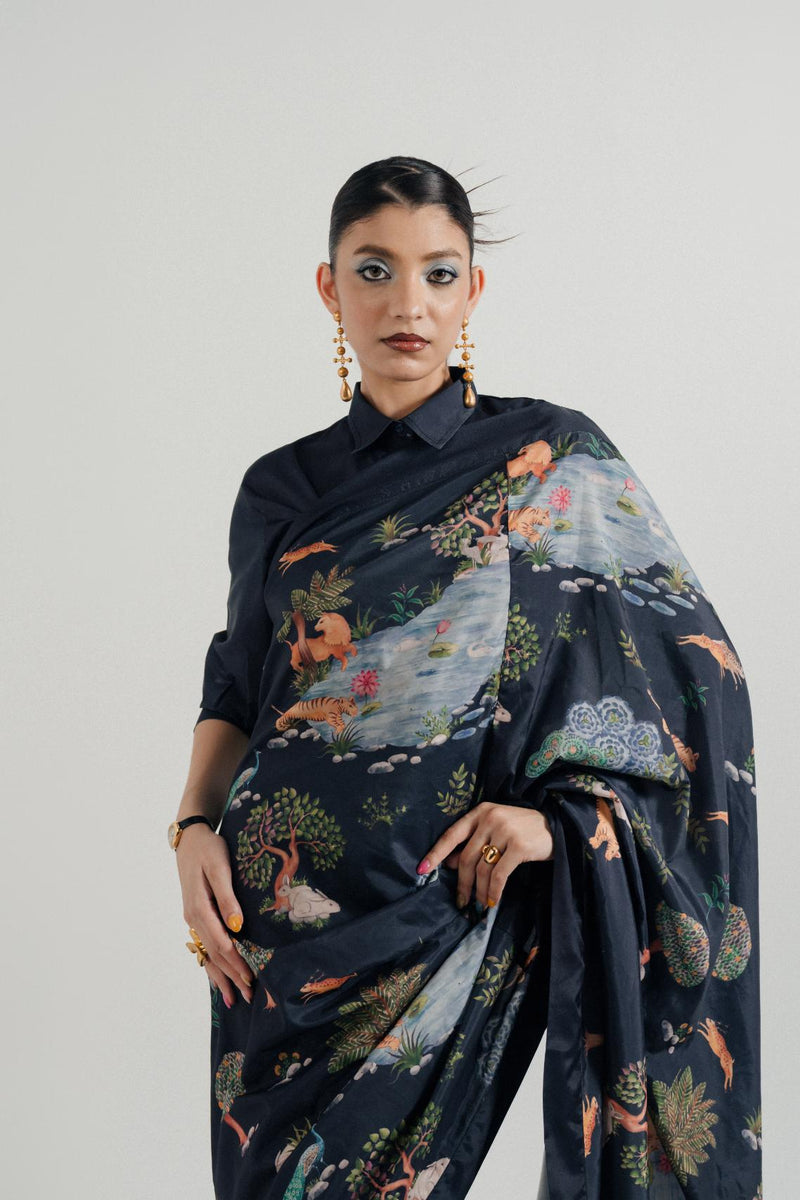 Sher-e Aab Printed Saree (Stitched)
